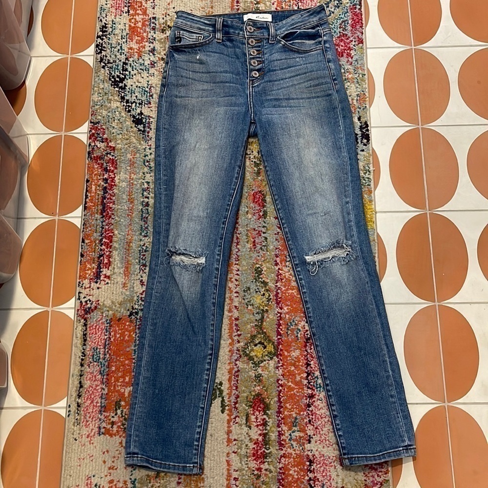 KanCan Distressed Ripped Highrise Button Fly Jeans